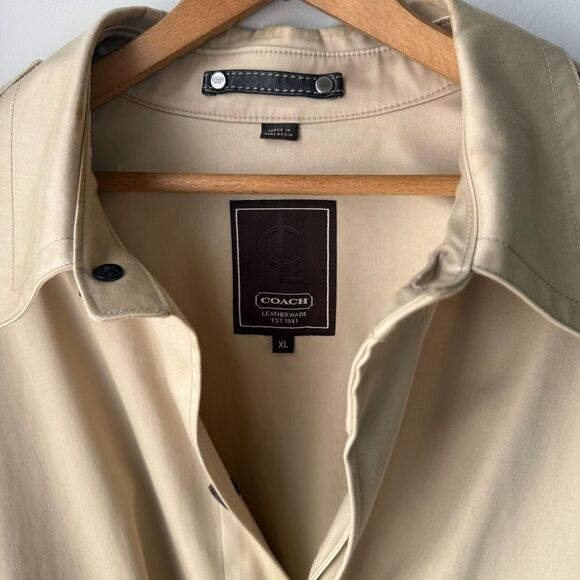 Coach 1941 Vintage Tan Single Breasted Belted Long Cotton + Leather Trench Coat - Picture 8 of 16